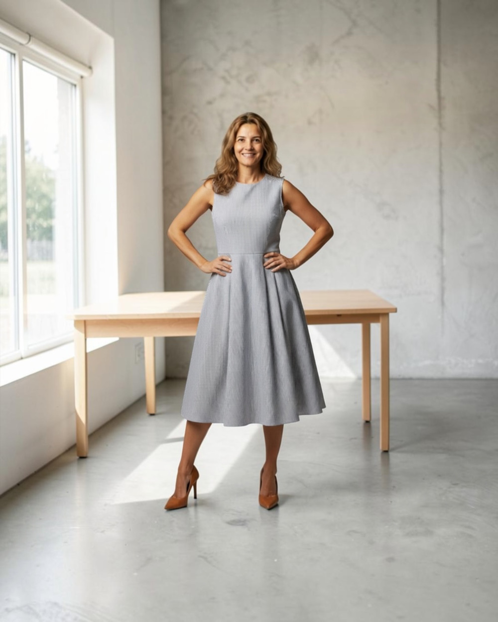 Polo Ralph Lauren Blue White Striped Seersucker Sleeveless Midi Dress